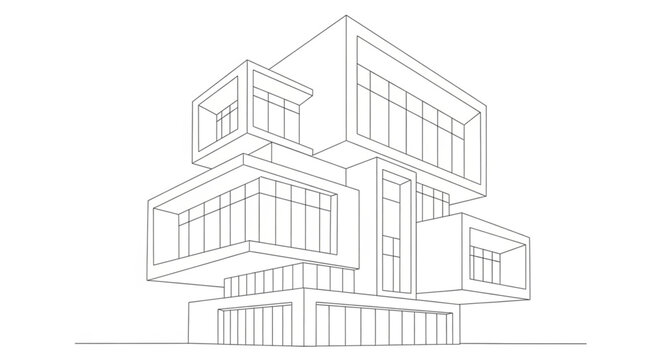 Modern Architectural Sketch of a Multi-Story Building.