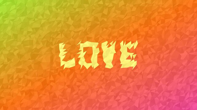 Geometric LOVE Word Animation on Low Poly Gradient Background