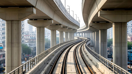 Naklejka premium Dhaka Metro Rail Curving Through Modern Cityscape