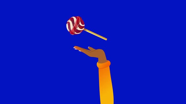 Candy Floating in Air Above Female Hand Sweet Dessert Mockup Animation