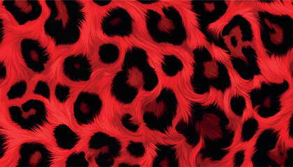 Seamless pattern of vibrant red faux fur with black leopard spots. Elegant animal print texture background for fashion textiles, wallpapers, and creative designs. © Bediha Duru Öksüz