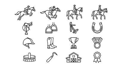 Obraz premium Professional Equestrian Sports Vector Icon Collection with Editable Outline Stroke