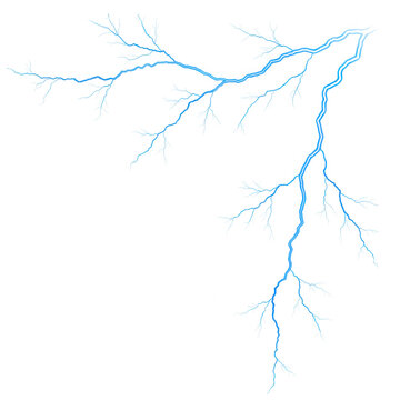 Blue lightning bolt branch design element isolated on transparent background