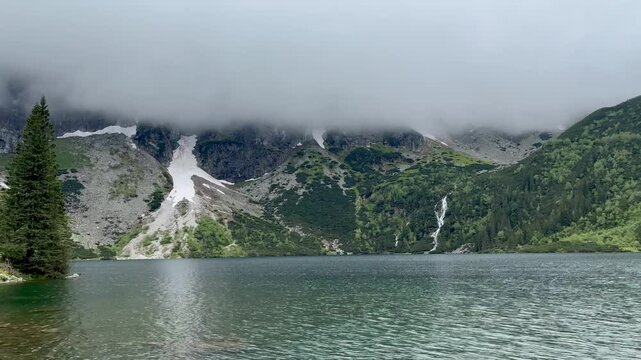 Panoramic view of Morskie Oko lake in Tatra National Park in Poland
