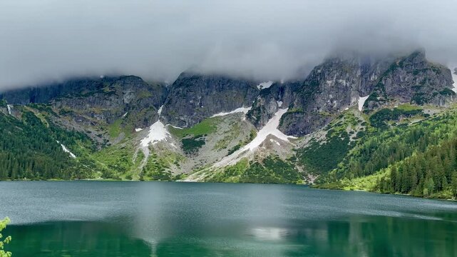 Panoramic view of Morskie Oko lake in Tatra National Park in Poland