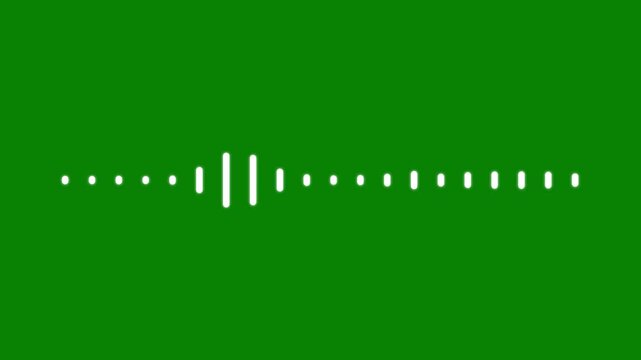 Music equalizer animation, white audio wave spectrum on green screen background, sound frequency bars visualizer, podcast signal meter overlay, loop motion graphic
