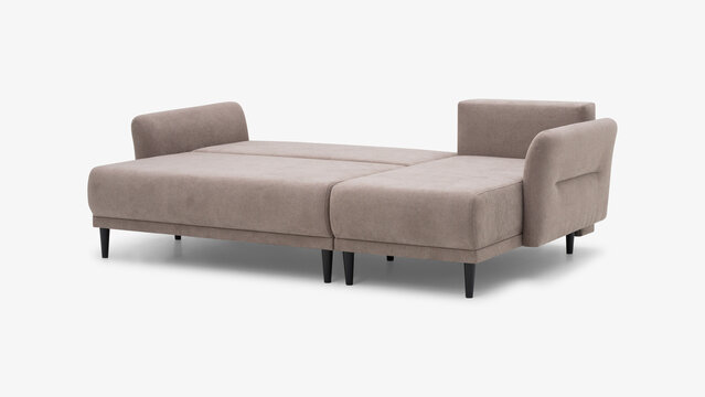 Convertible taupe fabric sofa bed with folded backrest for modern compact