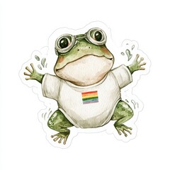 Obraz premium Cute Pride Frog Wearing Rainbow Shirt Watercolor Clipart