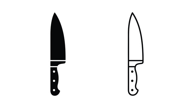 Two Kitchen Knives Black Silhouette On White Background