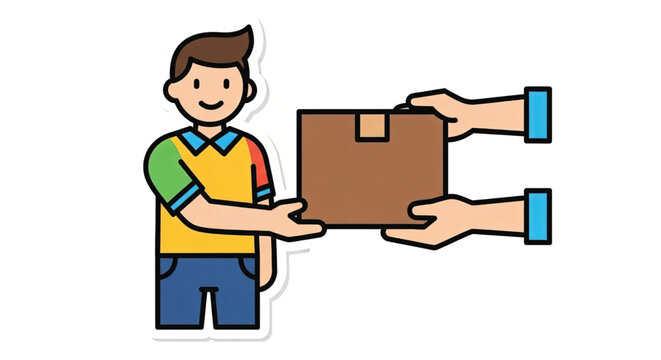 Man receiving a cardboard delivery box.