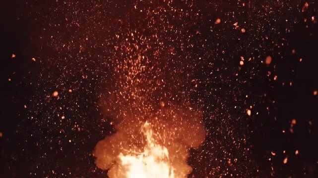 Fiery explosion of glowing embers against a dark background.