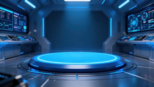 Futuristic control room with glowing center