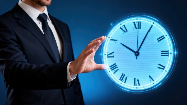 Businessman interacting with digital clock