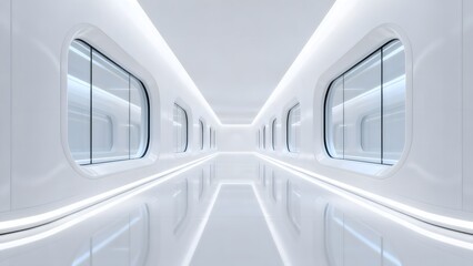 Fototapeta premium Futuristic white corridor with windows