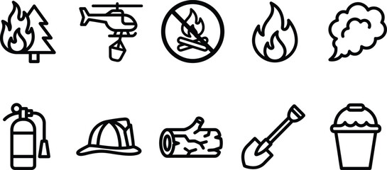 Fototapeta premium Wildfire prevention and safety icons set