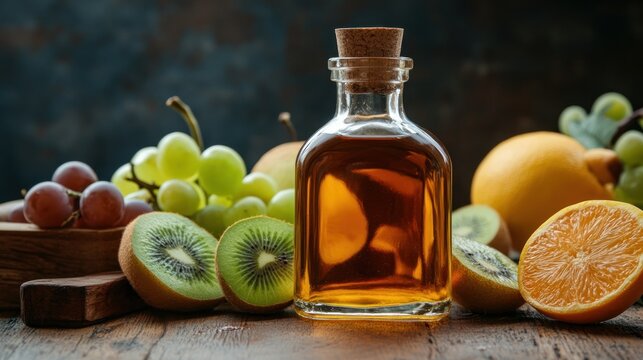 Delicious Fruit and Golden Elixir: A Still Life of Nature's Bounty