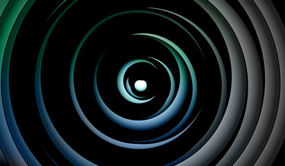 Abstract Green and Blue Concentric Swirls with Central Light Orb on Black Background © Resource Boy