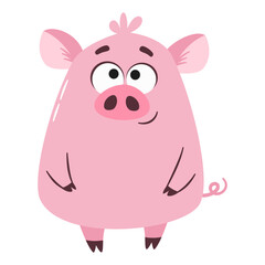 Fototapeta premium A cute little pig standing on two legs. A flat vector illustration in a simple, child-friendly style . Vector illustration