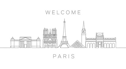 Obraz premium Paris Skyline Illustration, Outline, Welcome Concept