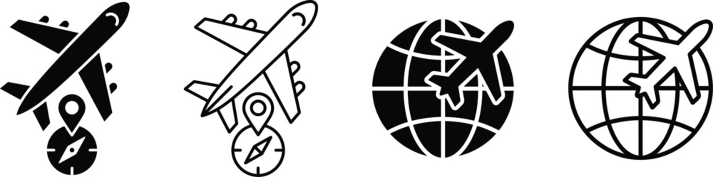 Travel icons with airplanes and globes for website or brochure