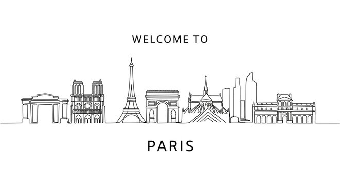 Paris skyline illustration: Welcome to the city of lights, travel concept.