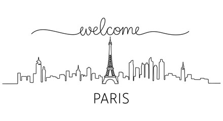 Obraz premium Welcome Paris - Eiffel Tower Skyline Line Art