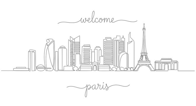 Welcome Paris - Continuous Line Art Skyline Illustration