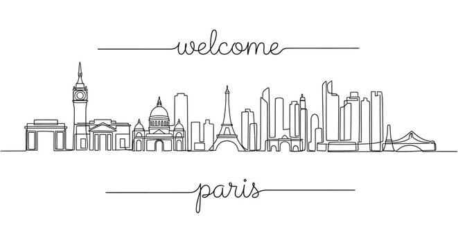 Welcome Paris - Skyline Line Art Illustration
