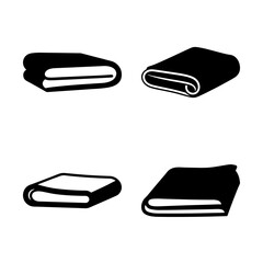 Naklejka premium Four folded fabric or towel icons in black and white - Minimalist black and white vector icons showing different ways to fold fabric or towels, clean and modern design.