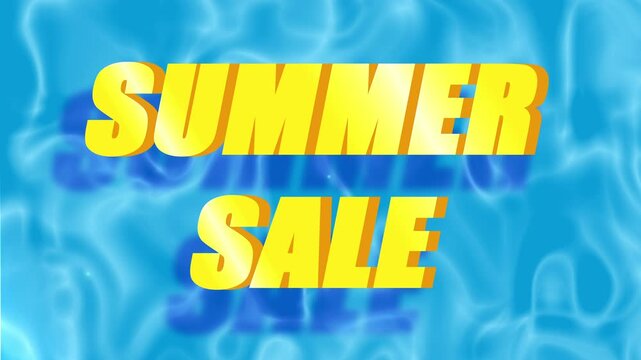 Golden &ldquo;Summer Sale&rdquo; text on ocean water background. Luxury summer advertising animation