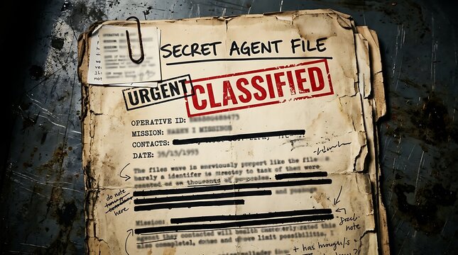 A classified secret agent file document.