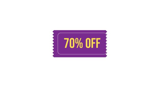 Discount coupon with 70 percent off in purple and yellow on white background animation 4k stock video