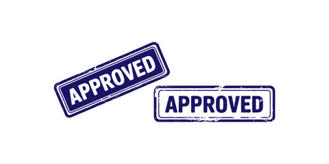 Obraz premium Approved stamp, rubber stamp icons, blue vector graphics, approval seals, validation symbols