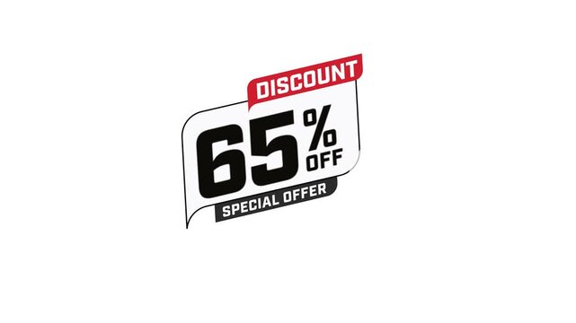 Discount 65 percent off special offer on white background animation 4k stock video