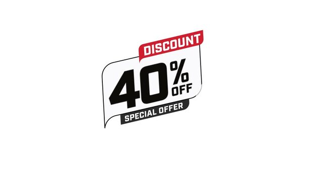 Discount 40 percent off special offer isolated on white background for marketing animation 4k stock video