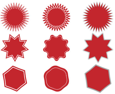 abstract geometric shapes arranged in two rows of three. The top row features three decagonal (10-sided) shapes in varying shades 
