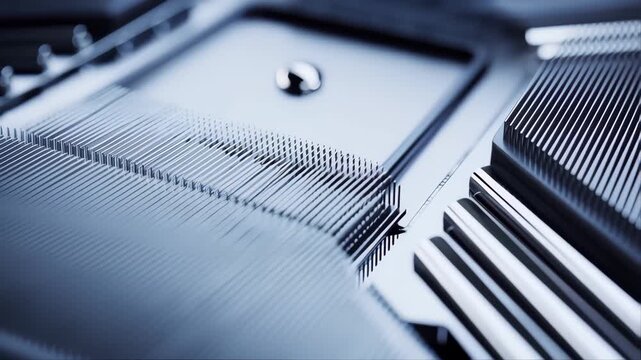 Cpu Pins Close-Up on Microchip Circuit Board, Hyper-Realistic Technology Hardware with Sharp Metallic Contacts and Depth of Field