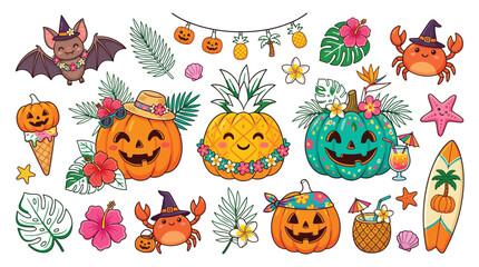 Obraz premium Pumpkin collection features various tropical summer elements for festive.
