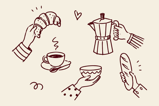 Breakfast Hands Doodle Sketch Vector Illustration