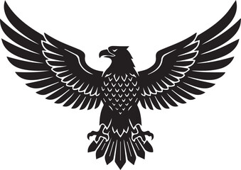 Fototapeta premium Majestic eagle mascot with spreading wings, black heraldic hawk silhouette, powerful bird of prey vector illustration for sports logos and branding