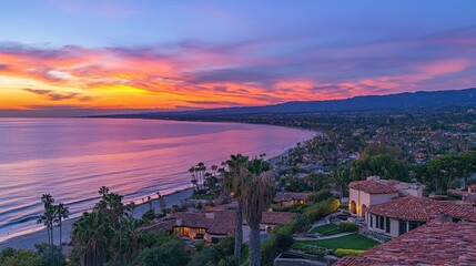 Fototapeta premium Spectacular Sunset Over Coastal California Mansion