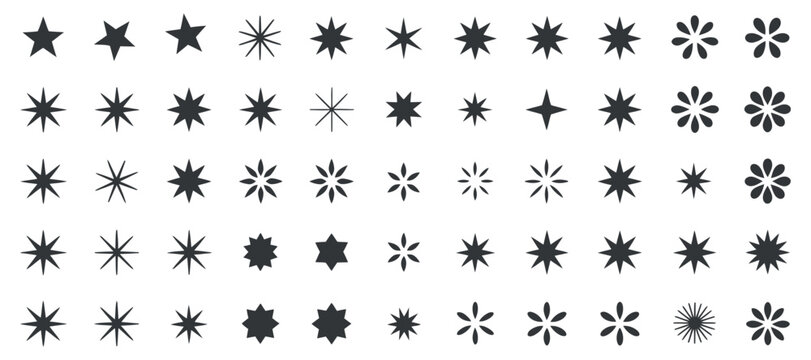 Star shaped Ornament Pattern Black Silhouettes On Transparent Backdrop