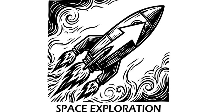 Space rocket launching into starry sky
