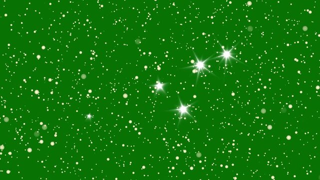 White Glittering Stars Twinkling on Green Background, Magical Particles Overlay, particle magic tail sparkling glitter star dust trail loop animation, Luxury night sky glitter twinkle animation in 4K