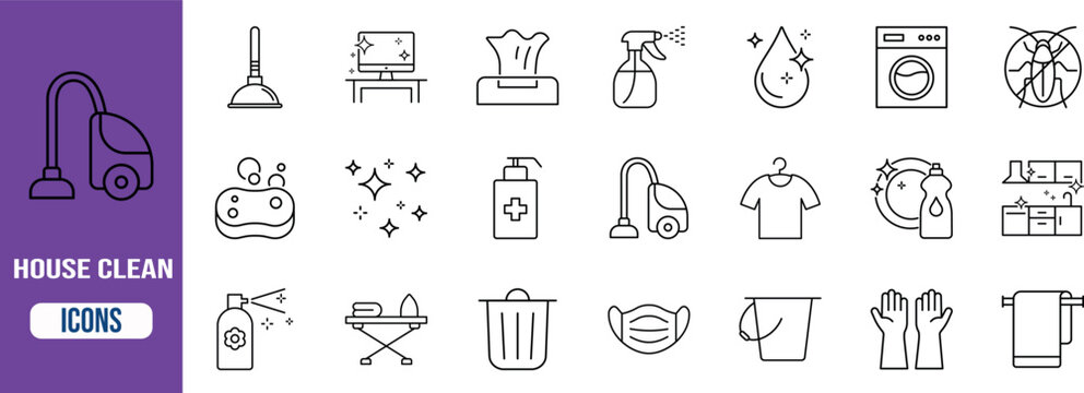 House cleaning service vector icons. vacuum icon set, sponge icon set, gloves icon set