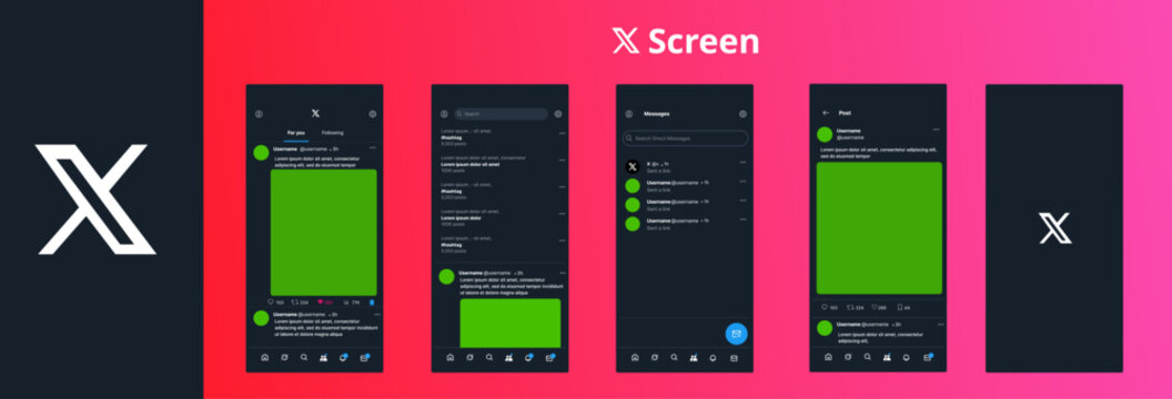 X  mockup template with mobile screen layout and X  logos on transparent background for short-form content presentation, X  logo, icon, stock vector