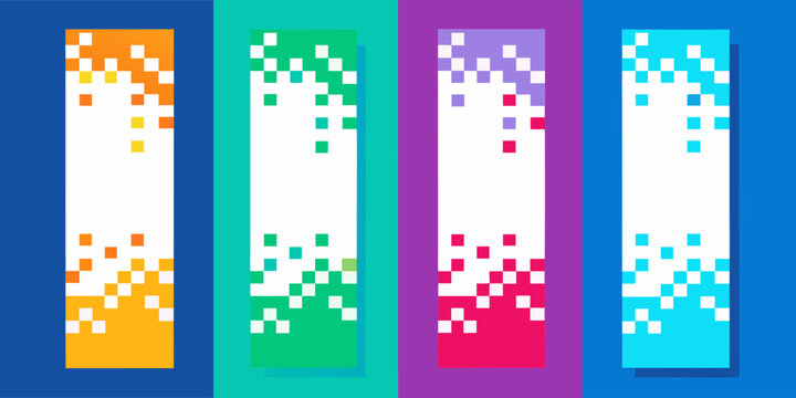 Set of vertical banners with colorful pixel transition effect and copy space .eps
