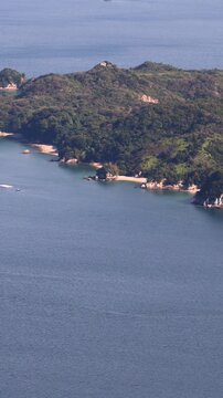 Itsukushima island landscape view, hiking to Mount Misen, Miyajima island panorama, with Hiroshima bay and Seto Inland Sea archipelago, Japan, Hiroshima prefecture, Setonaikai National Park islets