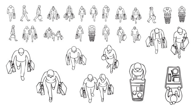 Top View Shopping People CAD Blocks Plan View Store Customer Vector Set