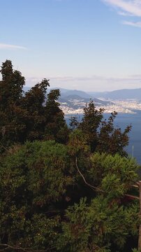 Itsukushima island landscape view, hiking to Mount Misen, Miyajima island panorama, with Hiroshima bay and Seto Inland Sea archipelago, Japan, Hiroshima prefecture, Setonaikai National Park islets